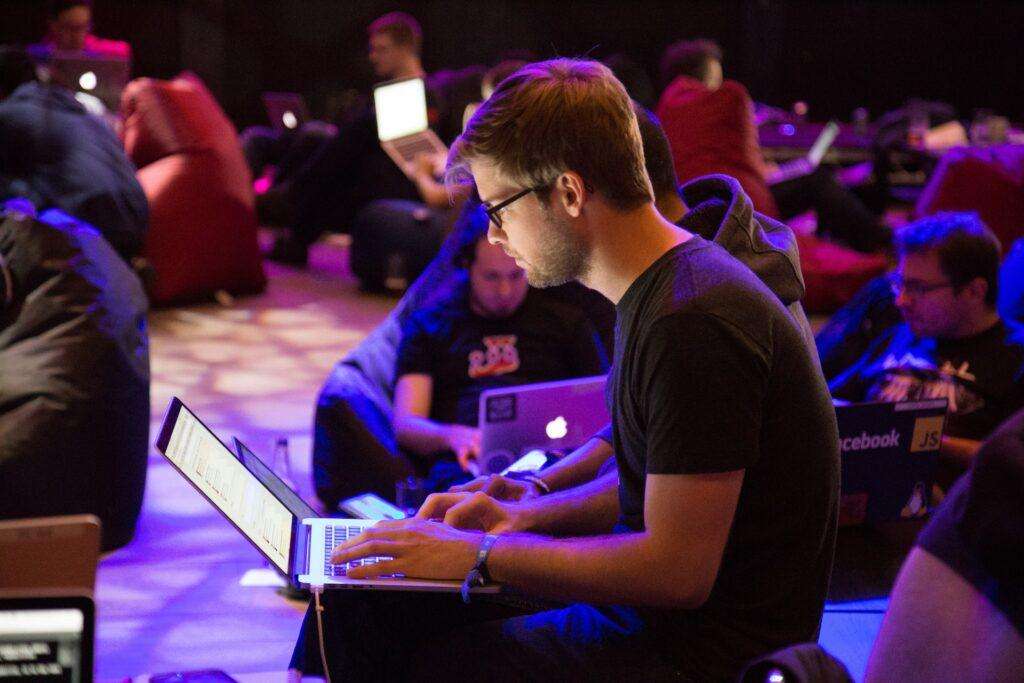 Singapore tech start-up entrepreneurs working on their laptops