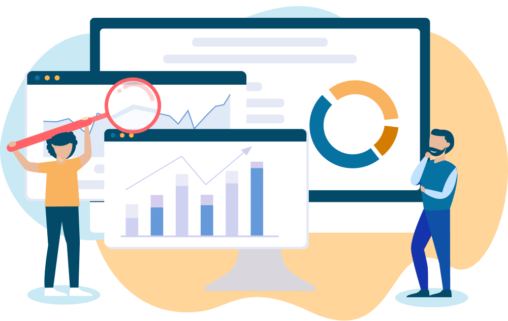 Business owner and Intracorp expert auditing the financial records of a company with a magnifying glass