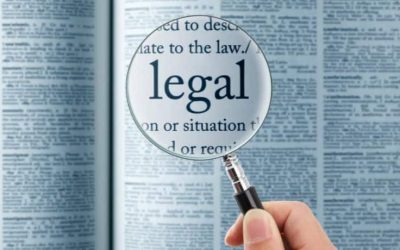 Magnifying glass focusing on the word "legal" of a book to represent apostille and legalization